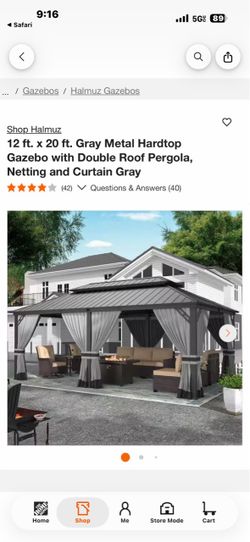 Shop Halmuz 12 ft. x 20 ft. Gray Metal Hardtop Gazebo with Double Roof Pergola, Netting and Curtain Gray
