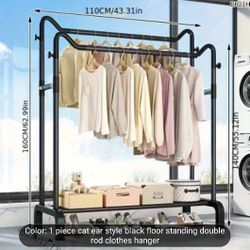 1pc Heavy-Duty Double Rod Black/Mustard Yellow Large Capacity Freestanding Portable Clothing Rack, Multi-Purpose Christmas Garment Hanger for Bedroom,