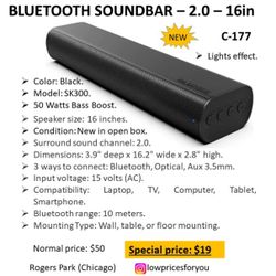 BLUETOOTH SOUNDBAR – 2.0 – 16in