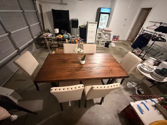 Wood Dining Table with 6 Upholstered Chairs