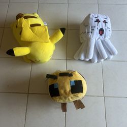 Minecraft Bee & Ghast/ Sleeping Pikachu Plushies 