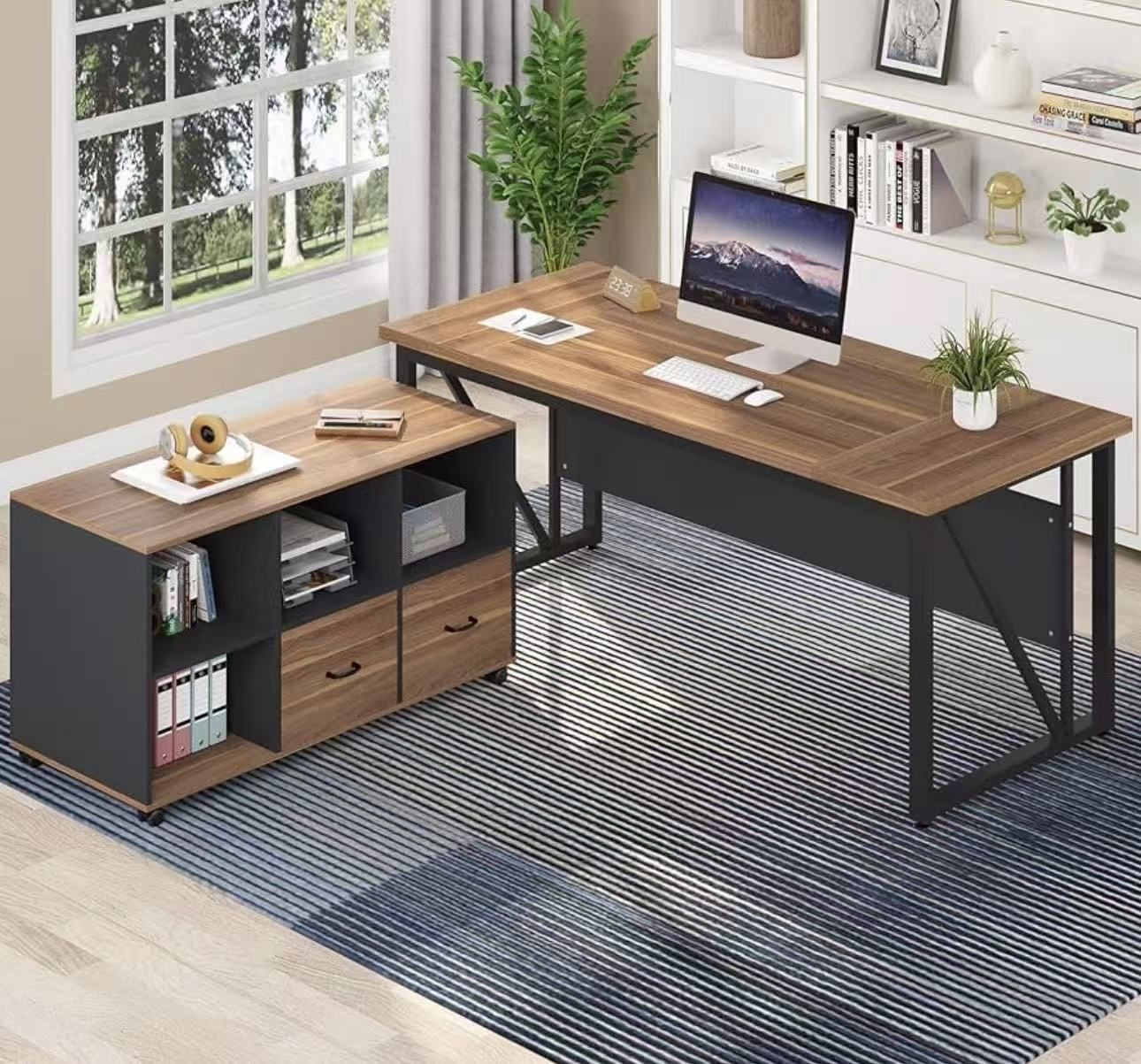 Tribesigns 63-inch executive desk and 47-inch side filing cabinet brown $150