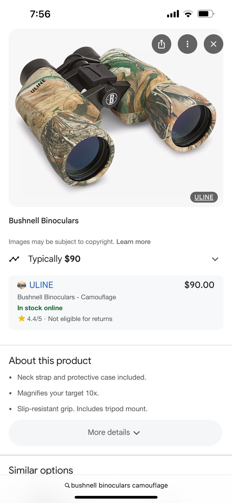 ULINE Bushnell PowerView 10x50mm Binocular Camouflage