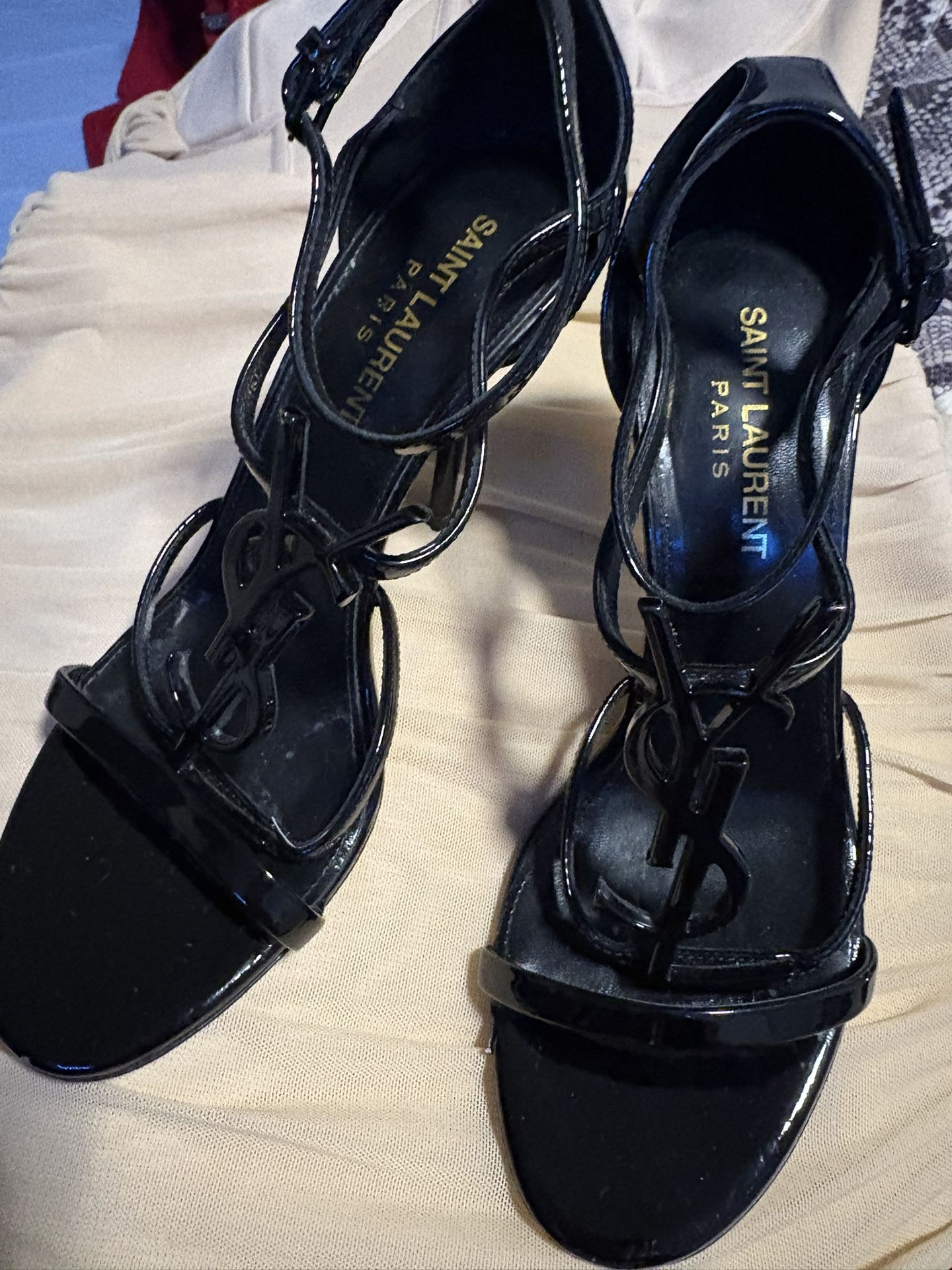 Ysl Black Strappy Heels