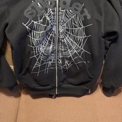 Black Sp5dr OG Web Studded Zip Up Hoodie