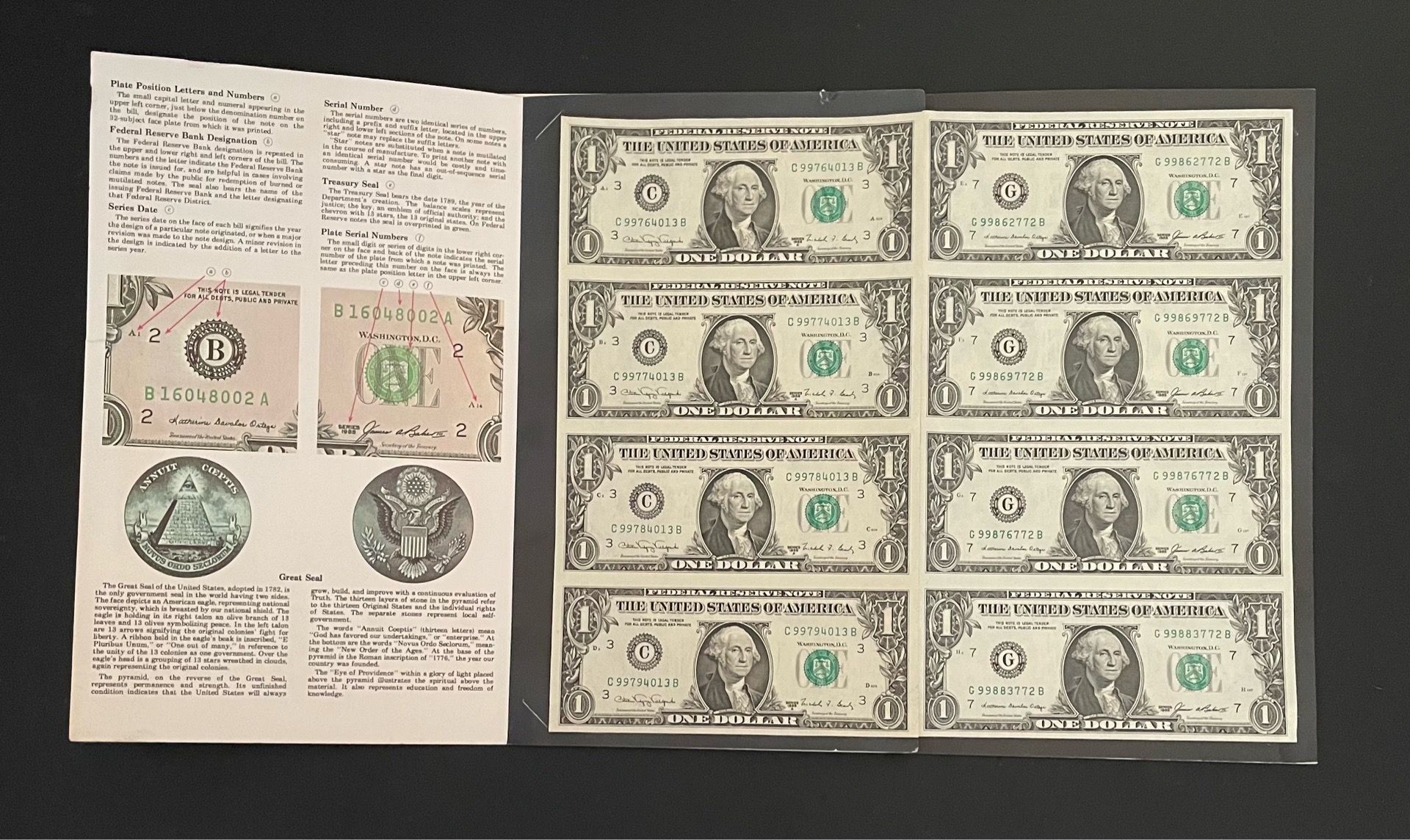 Uncut sheets US $1 dollar bills