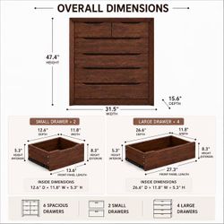 6 Tall Dressers & Chest of Drawers with Unique Panel & Thickened Frame, Handless Design for Living Room, Hallway