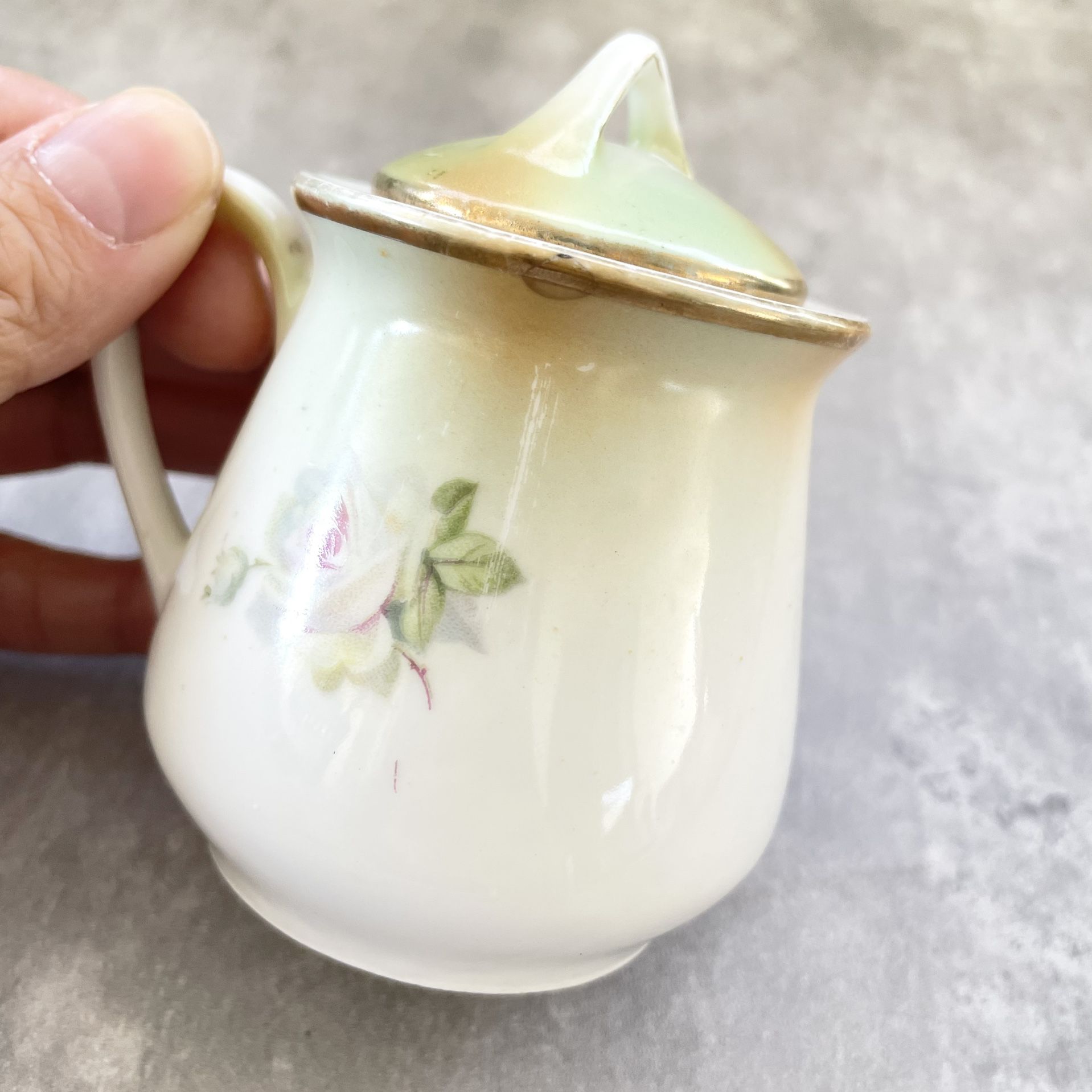 Vtg Germany Bone China White Rose Floral Sugar Jar With Lid