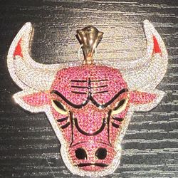 18K Gold Natural Ruby & Diamond Chicago Bulls Pendant 5.99 CTW