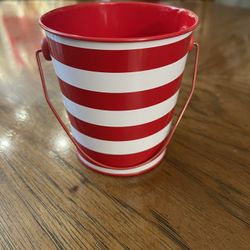 Adorable Red and White Striped Mini Metal Bucket with Handle