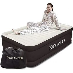 Englander Air Mattress w/ Built in Pump - Luxury Double High Inflatable Bed for Home  Travel & Camping  Queen  Brown