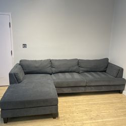 Dark Gray Sectional Sofa Couch with Ottoman