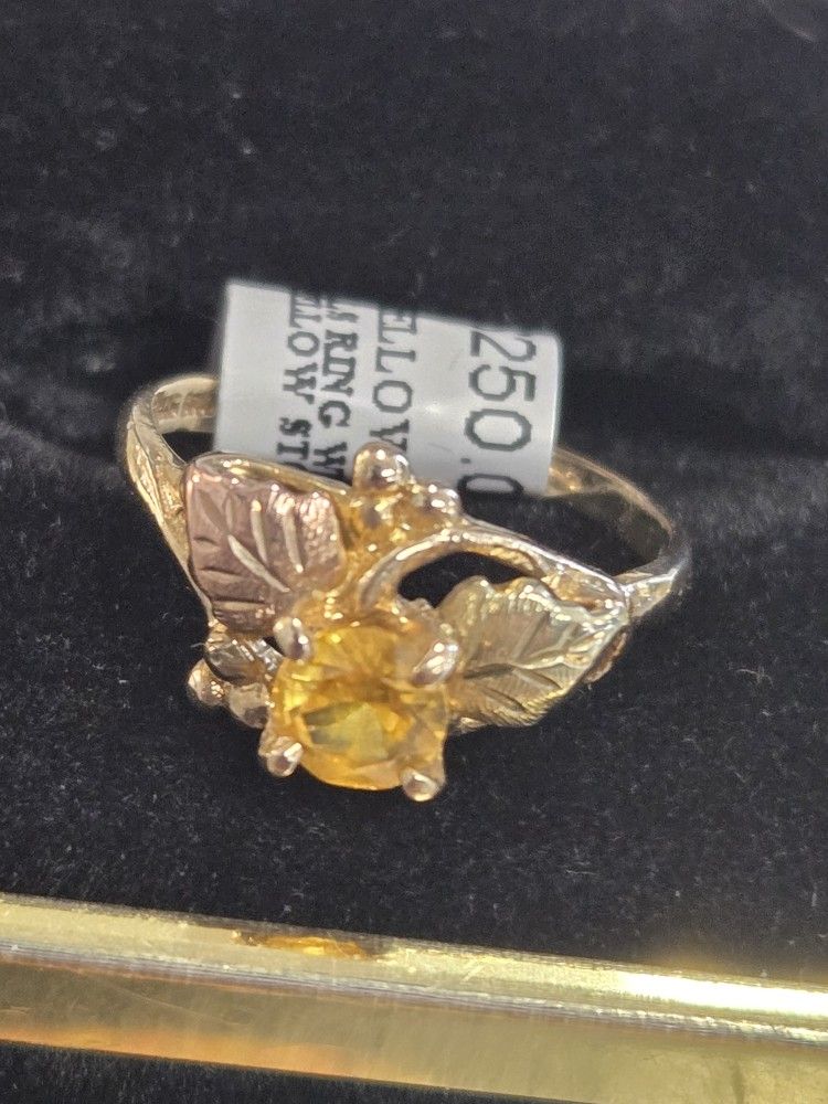 Black Hills Gold And Yellow Gem Ring