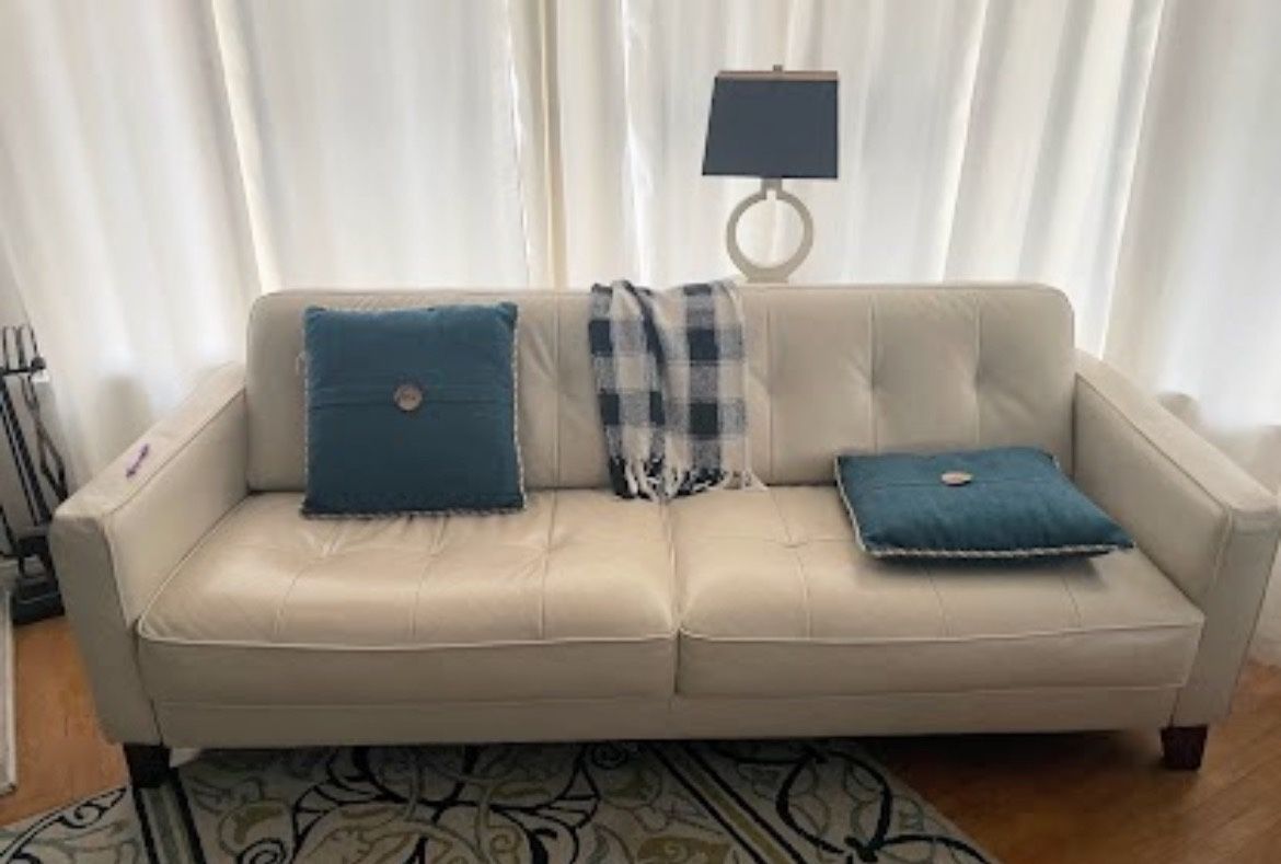 Leather cream Couch Sofa - 81” Long