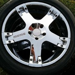 Nice set of of Momo Metal chrome wheels for sale. 
There 20" . Tires have alot of life on them to, probably get you until the years over.  Probably lo