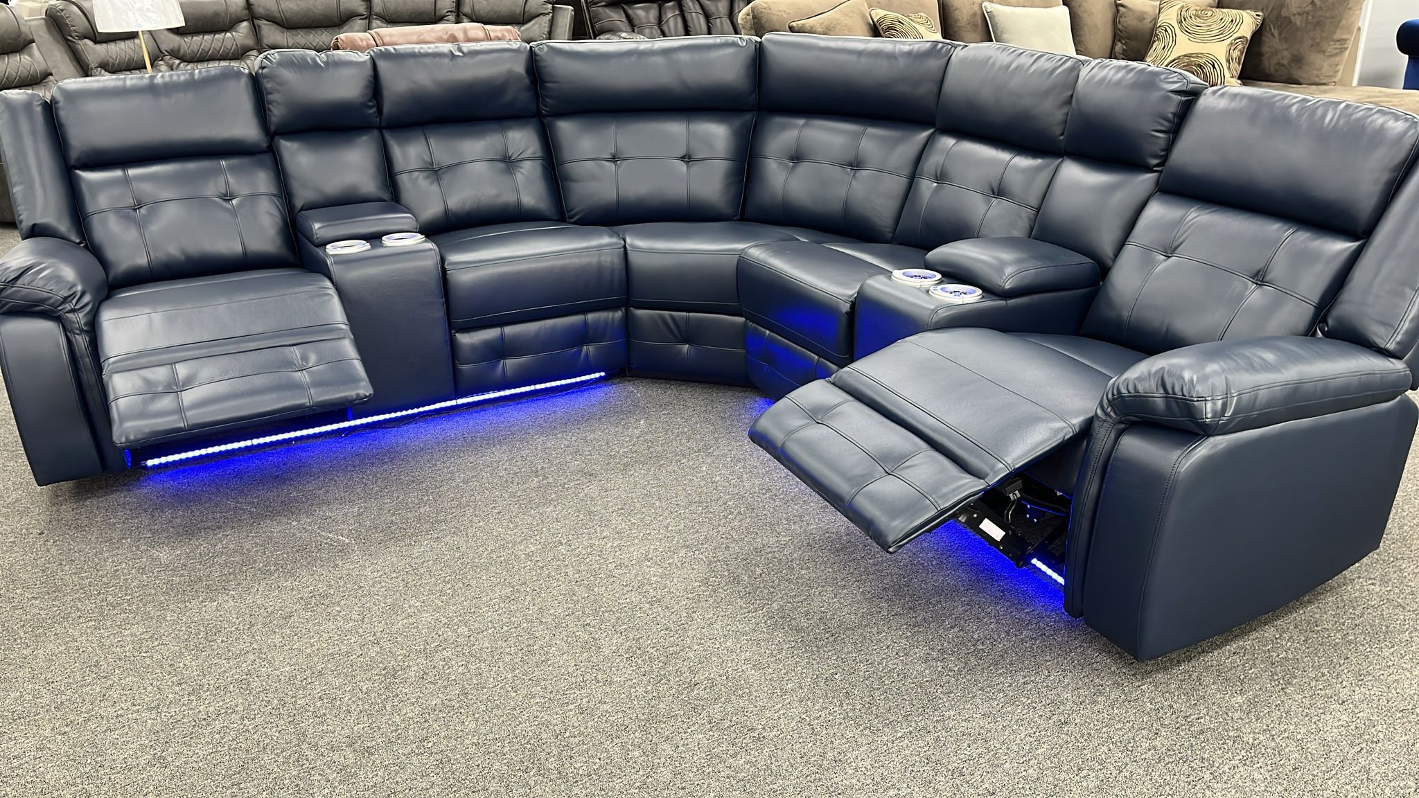 Beautiful Blue, 3 Pc Leather Gel Power Sectional w/LED Light