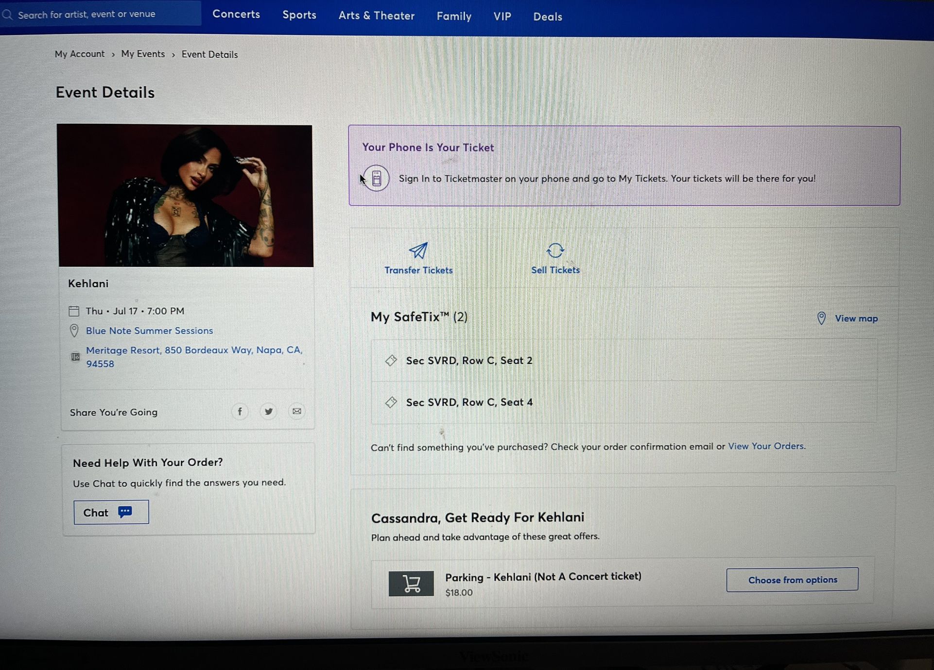 Kehlani Tickets - Blue Note Summer Napa 7/17/2025
