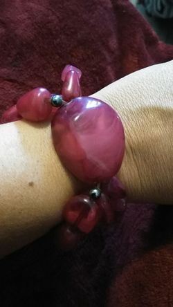 Fuscia 3 Strand Stone Bracelet