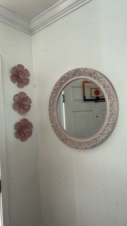 Pink Metal Flowers And Mirror