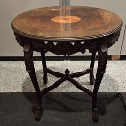 
Antique French Oval Table Entry Stand, with Floral Hand cut Inlays