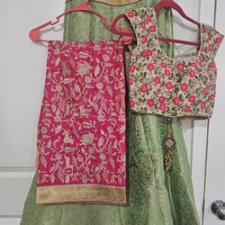 Pink And Green Lehenga