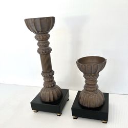 Pair Of Antique Style Metal Candleholders 