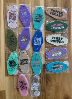 Homemade New UV DTF Caffeine Hotel Style Keychain