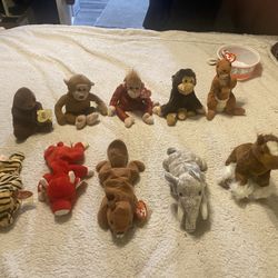 Lot of 10 Vtg TY Beanie Babies Assorted Animals Excellant Cond