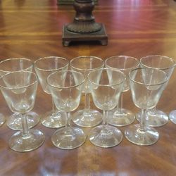11 VINTAGE SILVER RIMMED SHERRY WINE APERTIF GLASSES MID CENTURY MODERN MCM