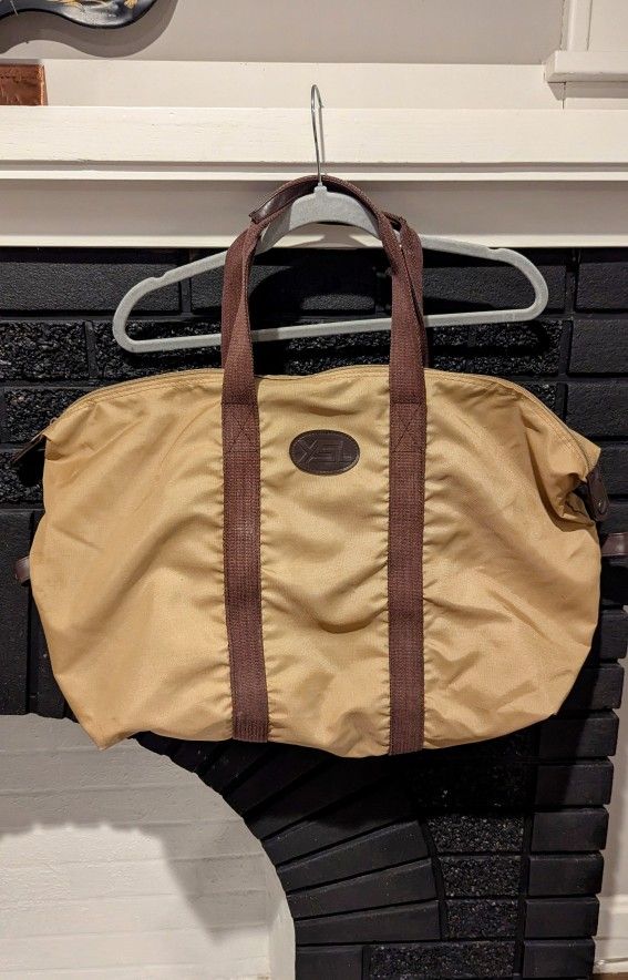 Vintage 80s Yves Saint Laurent YSL Duffle Bag Weekender Luggage Tote Bag Beige Brow