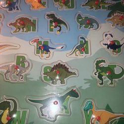 New Gytha & Mom Wooden Peg Puzzle for Toddlers Age 18 Months or Above, ABC Alphabet Dinosaur Learning Puzzles Board for Kids, Preschool Educational Pe