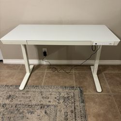 Glass Electric Standing Glass Top Desk with Drawer And USB, 48 x 24 inch 