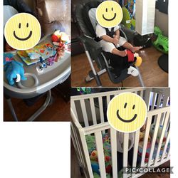 Baby foldable wood crib and High chair