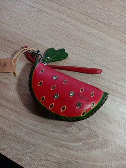 Watermelon Leather Coin Purse Wristlet