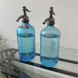 Vintage Blue Glass Seltzer Bottles - 2