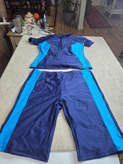 Women's Rash Guard Swimsuit Set Quarter Zip Short Sleeve Navy Teal XL