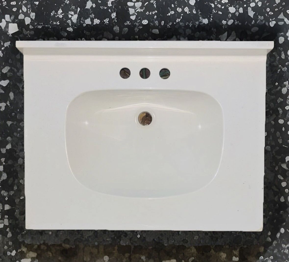 White Bathroom Sink Vanity Top – 3-Hole, Built-in Backsplash