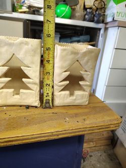 2 Ceramic Christmas Sack Candle Ornaments 