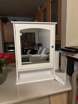 White Wall-Mounted Bathroom Medicine Cabinet w/ Mirror & Storage – $85