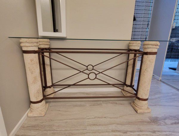 Ston Base With Glass Console Table 