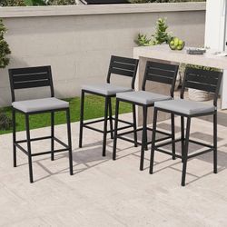 2389f $200 26.8" Outdoor Counter Bar Stools Set of 4, Patio Chairs with Backrest Thick Cushioned Seat, Footrest, All-weather Fabric, Rust-proof Frame,