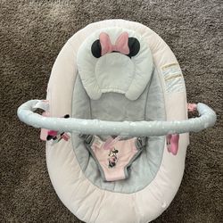 Disney Baby Slip Resistant Vibrating Infant Baby Bouncer, Minnie Mouse Rosy Skies by Bright Starts