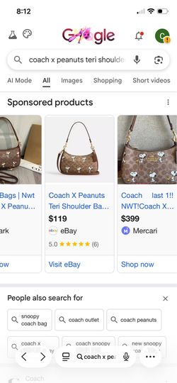 Coach peanuts terri bag new