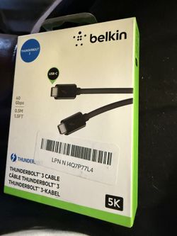 Belkin Thunderbolt 3 Cable (USB-C to USB-C), 100 Watts (1.6 Feet/ 0.5 Meters) - F2CD084bt0.5MBK