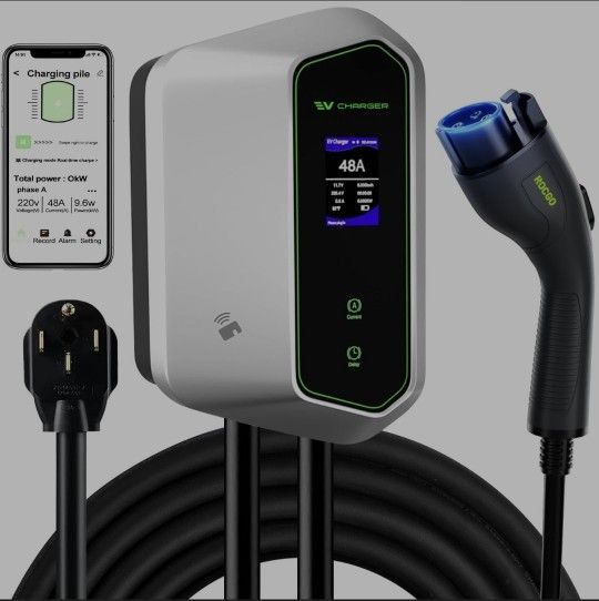 Rocgo Level 2 EV Charger, 40A 240V, 25ft Cable, NEMA 14-50 Plug, Adjustable