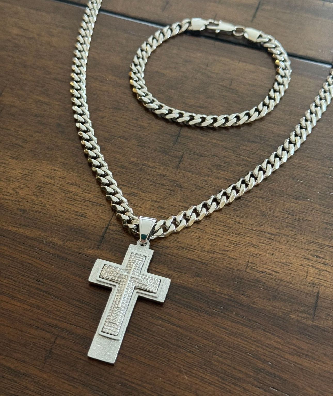 Stainless Steel Set With Cross Pendant