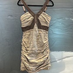 BCBGMAXAZRIA Simpsom Lined Mocha Mini Dress, Chocolate Brown Strap Accents Sz 10