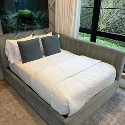 CB2 Corner Velvet Twin Size Bed With Storage Drawers