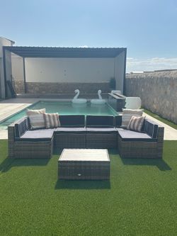 Outdoor sectional Hardy gazebo remodeling furniture, navy wicker, Raton, New, couch, chairs, lounge, patio yard garden