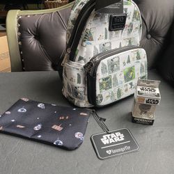 Loungefly Mini Back Pack Star Wars “I Am Your Father’s Day” Series + Droid Pouch + Pocket Pop Keychain Chewbacca